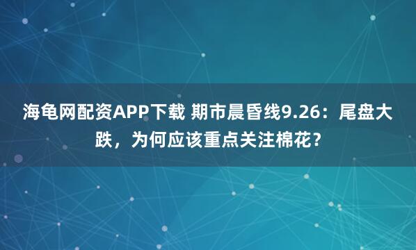 海龟网配资APP下载 期市晨昏线9.26：尾盘大跌，为何应该重点关注棉花？